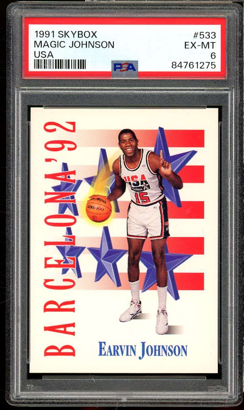 Magic Johnson Card 1991-92 SkyBox USA #533 PSA 6 Image 1