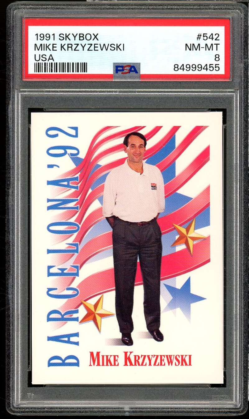 Mike Krzyzewski Card 1991-92 SkyBox USA #542 PSA 8 Image 1