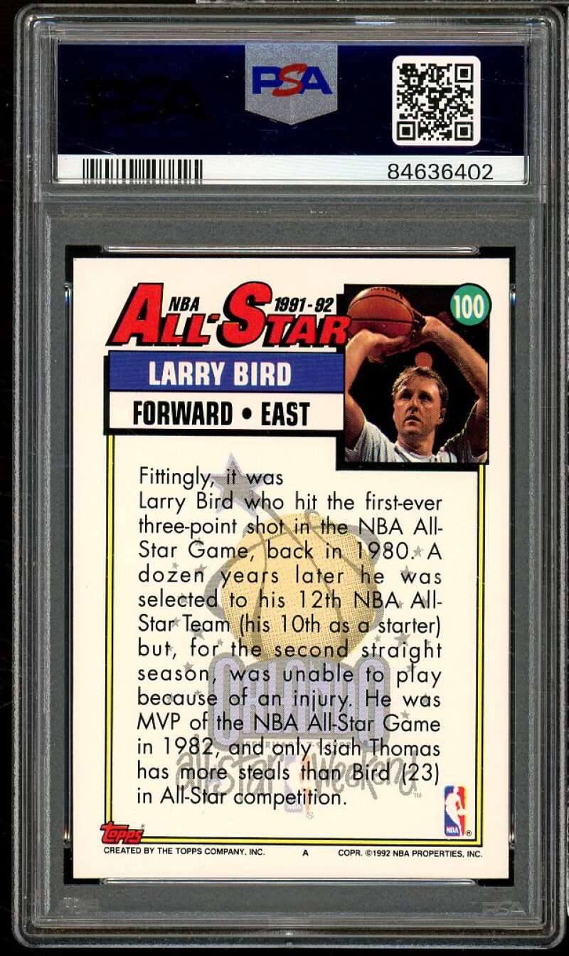 Larry Bird Card 1992-93 Topps #100 PSA 8 Image 2