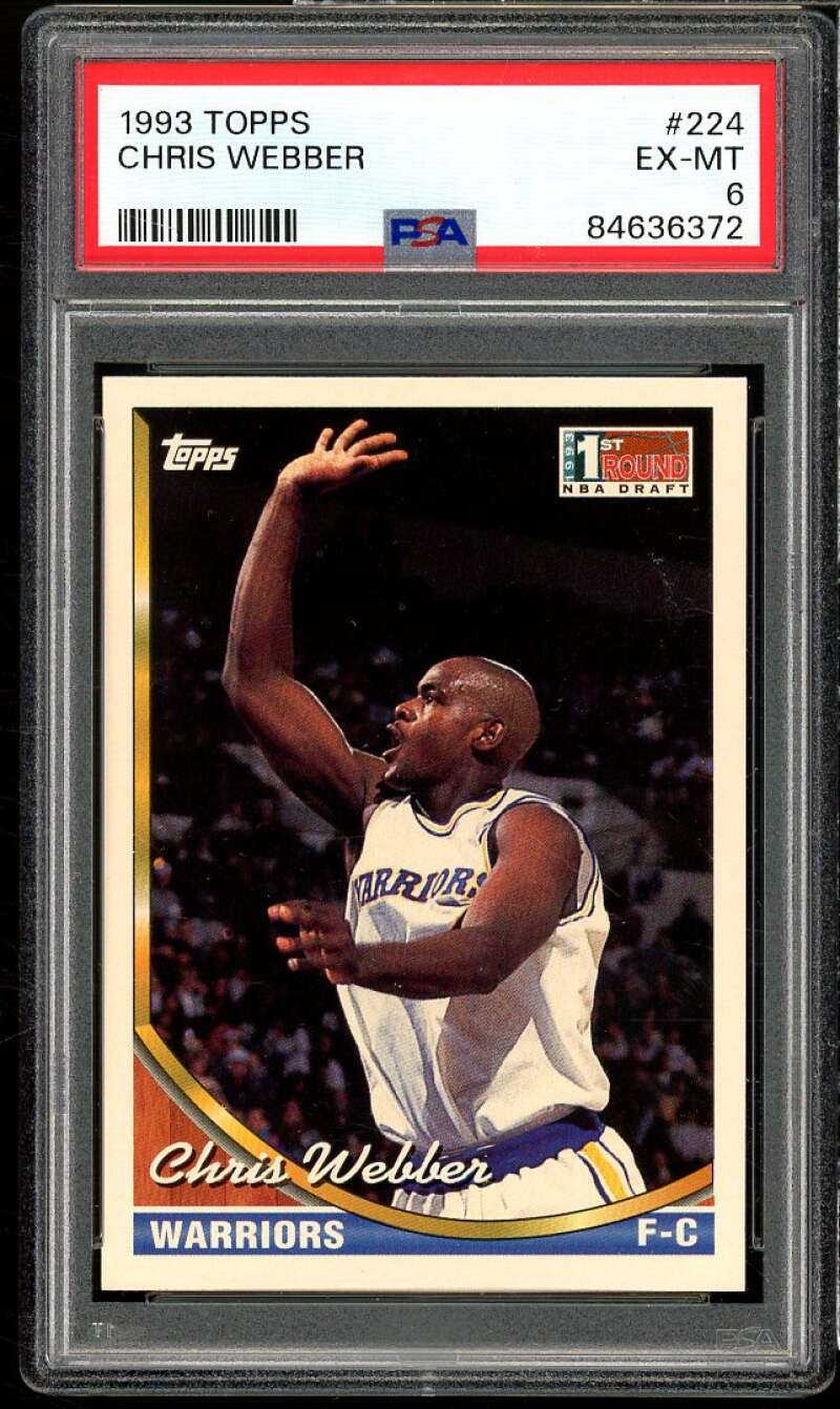 Chris Webber Rookie Card 1993-94 Topps #224 PSA 6 Image 1