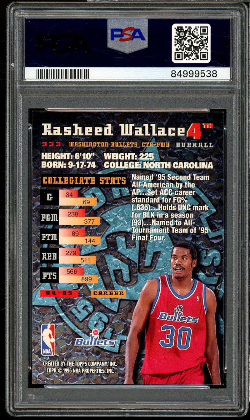 Rasheed Wallace Rookie Card 1995-96 Stadium Club Members Only #333 PSA 5 Image 2