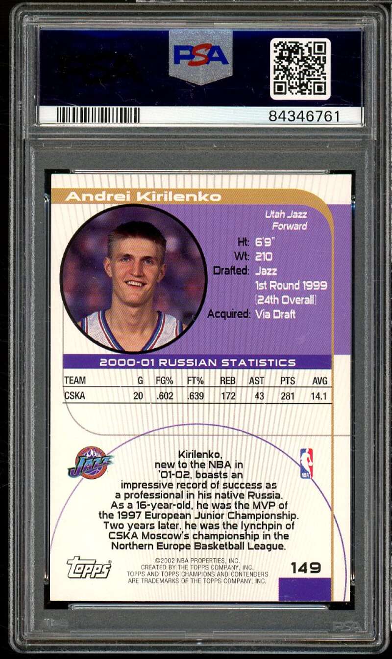 Andrei Kirilenko Rookie Card 2001-02 Topps Chmp Cont PSA 7 Image 2