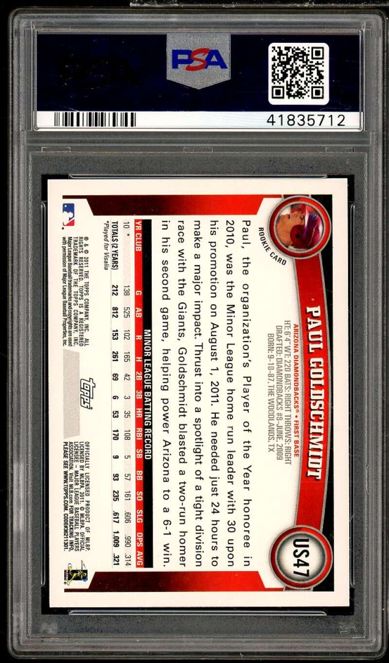 Paul Goldschmidt Rookie Card 2011 Topps Update Walmart Blue Border #US47 PSA 9 Image 2