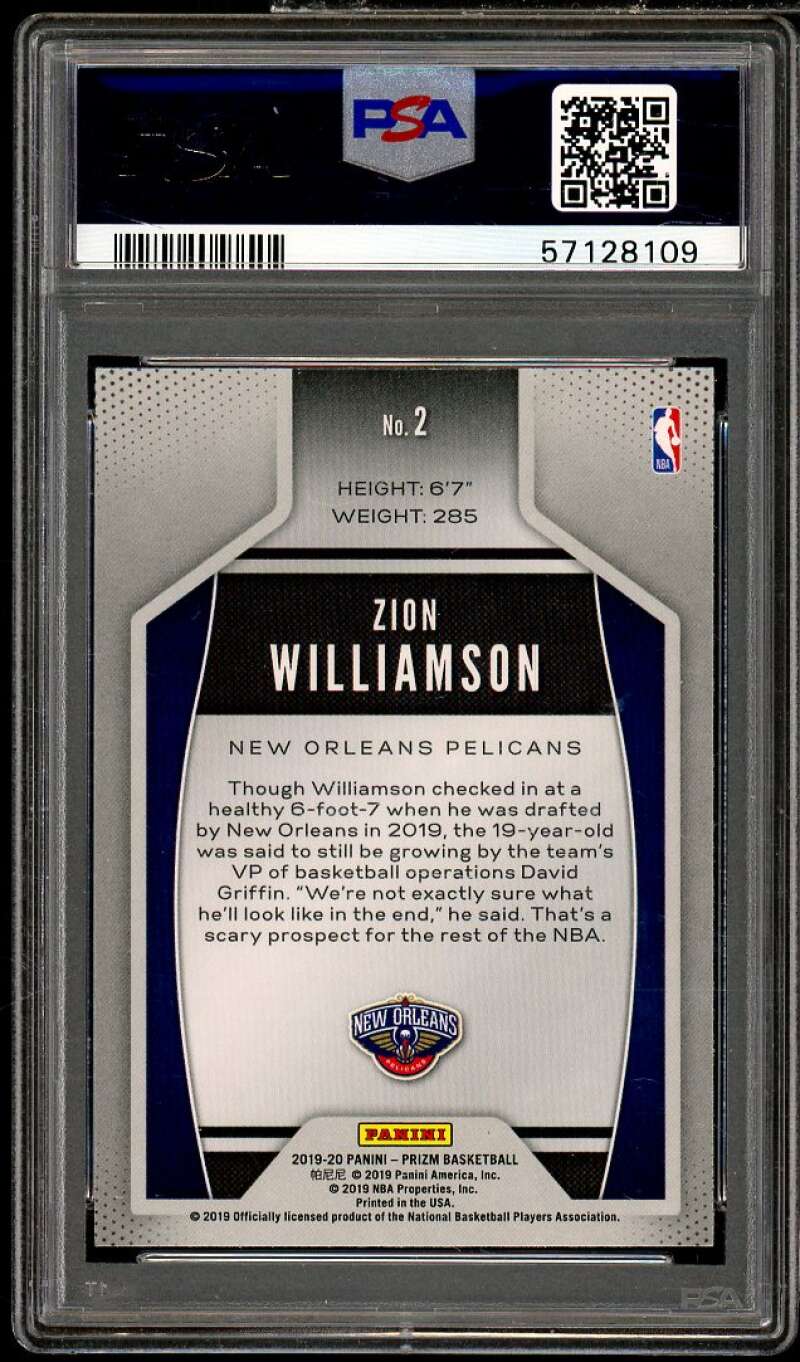 Zion Williamson Rookie Card 2019-20 Panini Prizm Instant Impact #2 PSA 10 Image 2