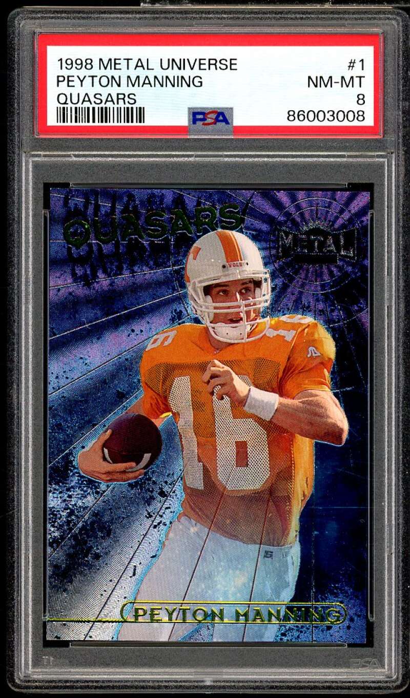 Peyton Manning Rookie Card 1998 Metal Universe Quasars #1 PSA 8 Image 1