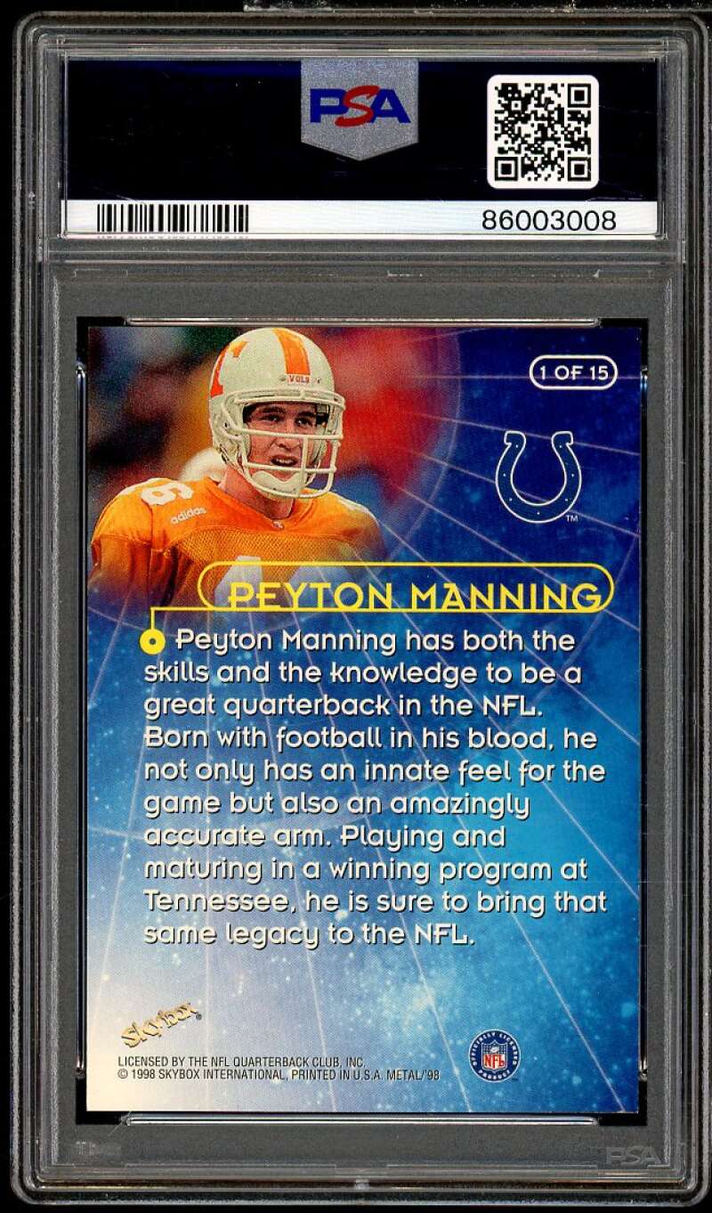 Peyton Manning Rookie Card 1998 Metal Universe Quasars #1 PSA 8 Image 2