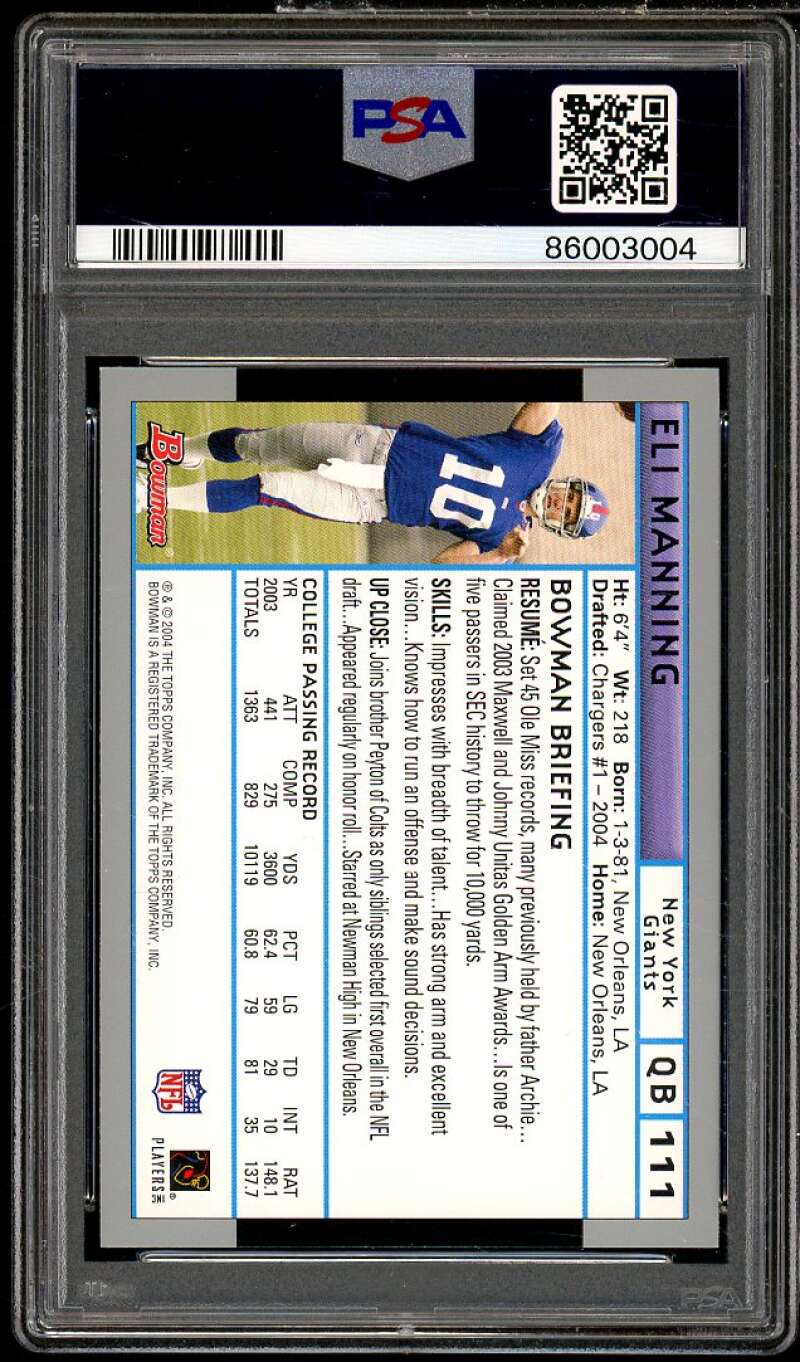 Eli Manning Rookie Card 2004 Bowman #111 PSA 10 Image 2