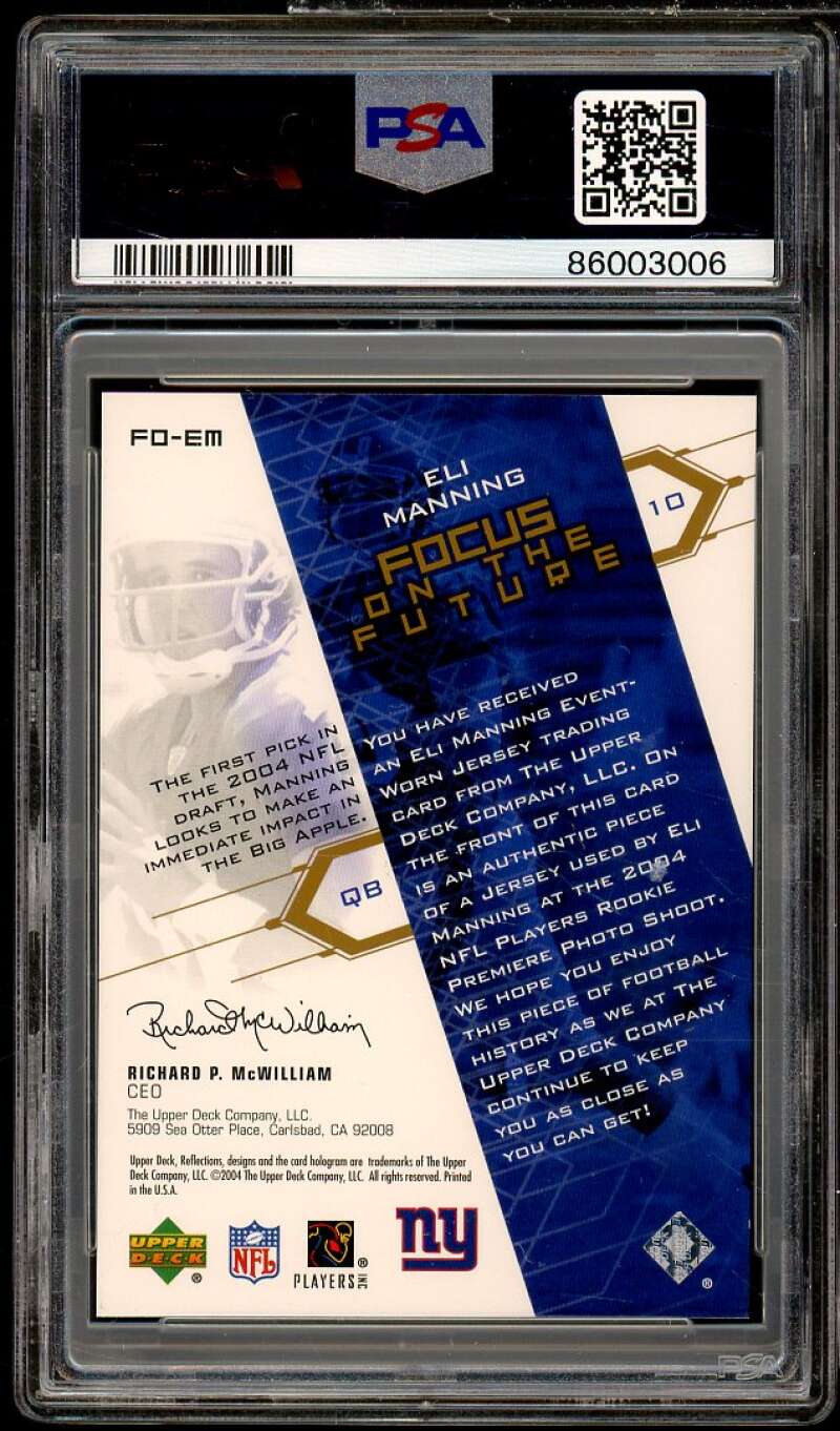 Eli Manning Rookie U.D. Reflections Focus Future Jersey Gold (pop 4) #fem PSA 10 Image 2