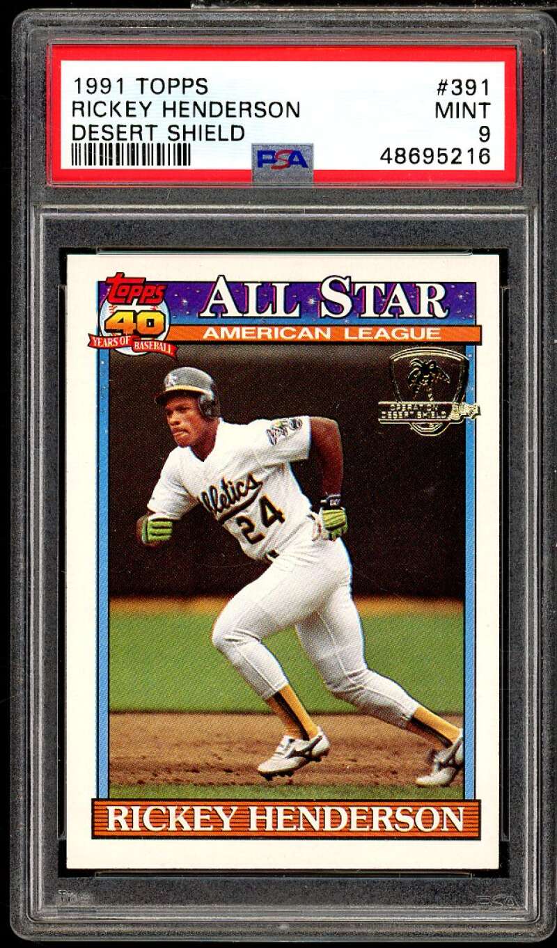 Rickey Henderson Card 1991 Topps Desert Shield #391 PSA 9 Image 1