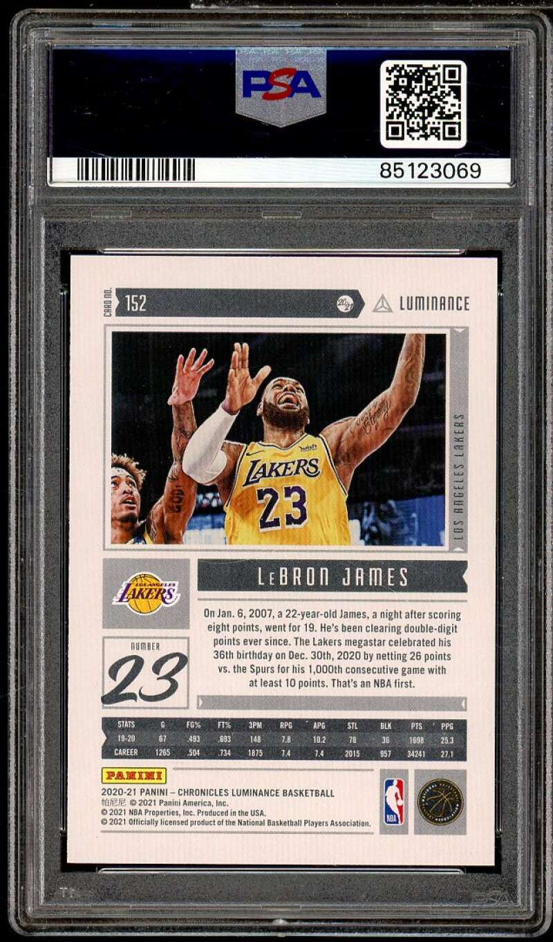 LeBron James Card 2020-21 Panini Chronicles #152 PSA 10 Image 2