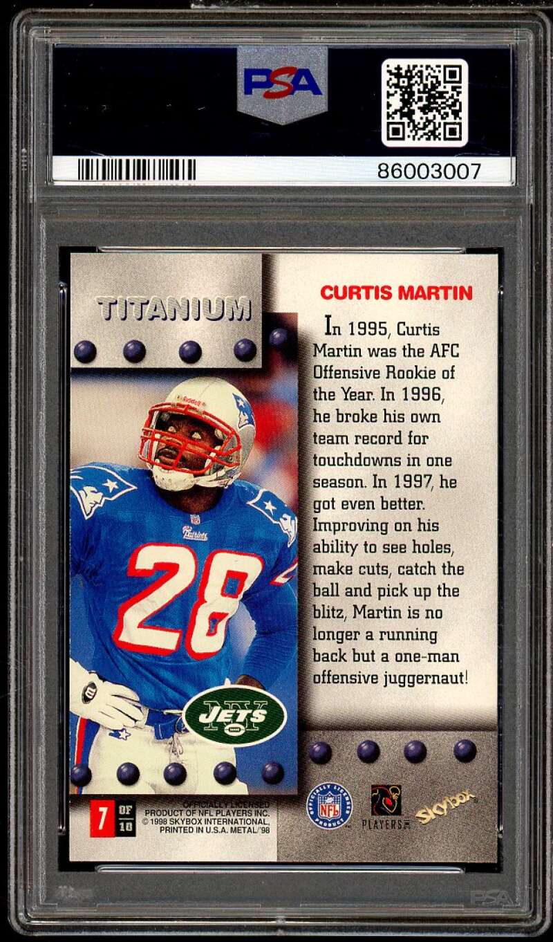 Curtis Martin Card 1998 Metal Universe Titanium (pop 1) #7 PSA 9 Image 2