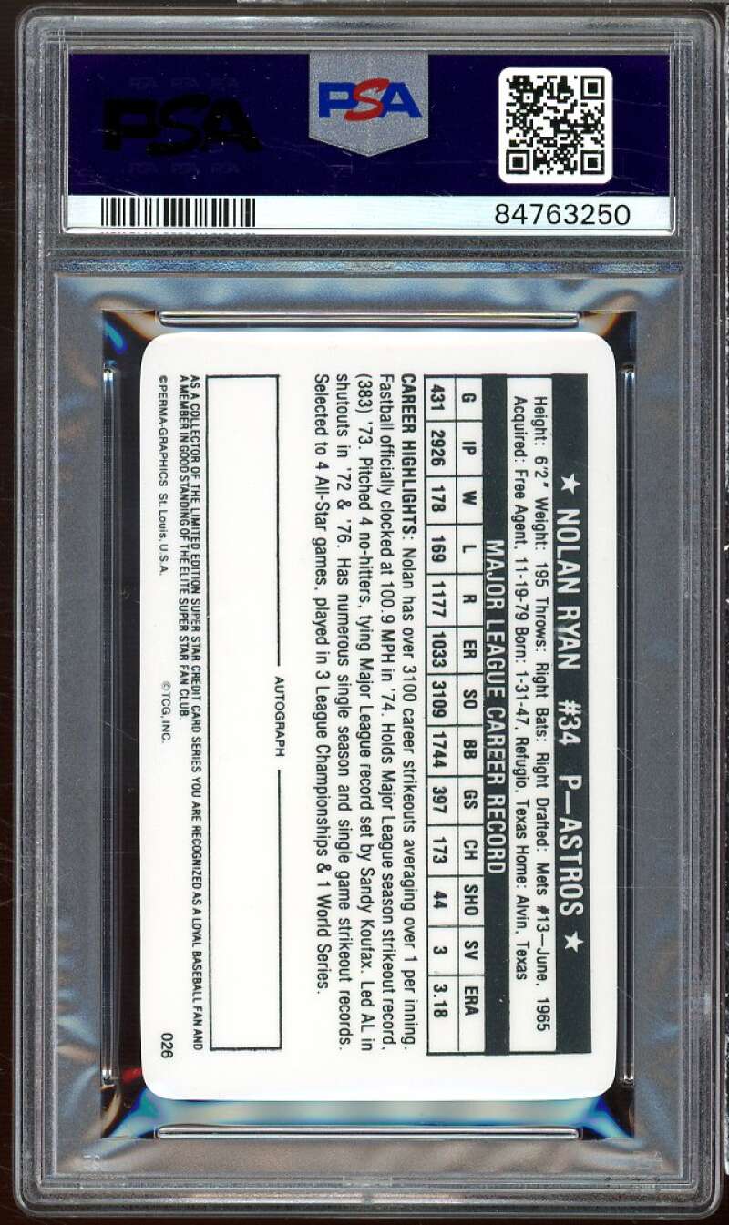 Nolan Ryan Card 1981 Perma-Graphics Super Star Credit Card #26 PSA 8 Image 2