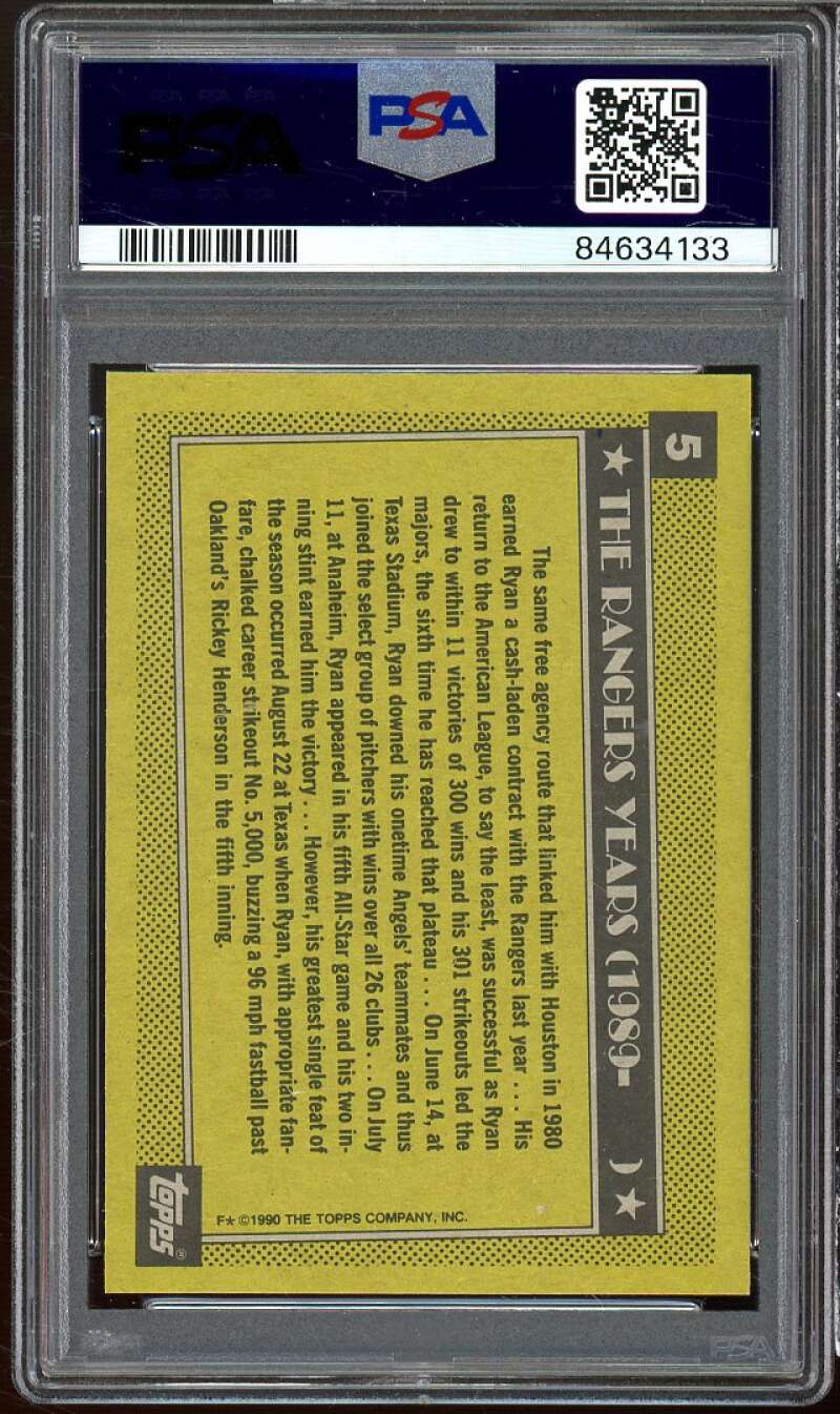 Nolan Ryan Card 1990 Topps #5 PSA 9 Image 2