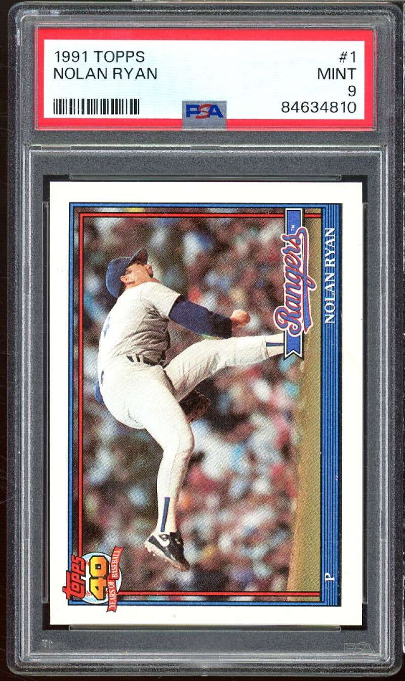 Nolan Ryan Card 1991 Topps #1 PSA 9 Image 1