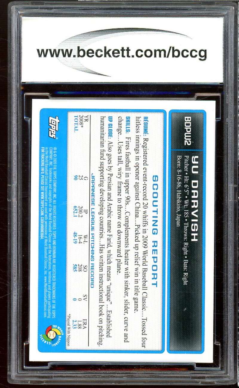 Yu Darvish Rookie 2009 Bowman Draft Draft WBC Prospects Gold #bdpw2 BGS BCCG 9 Image 2