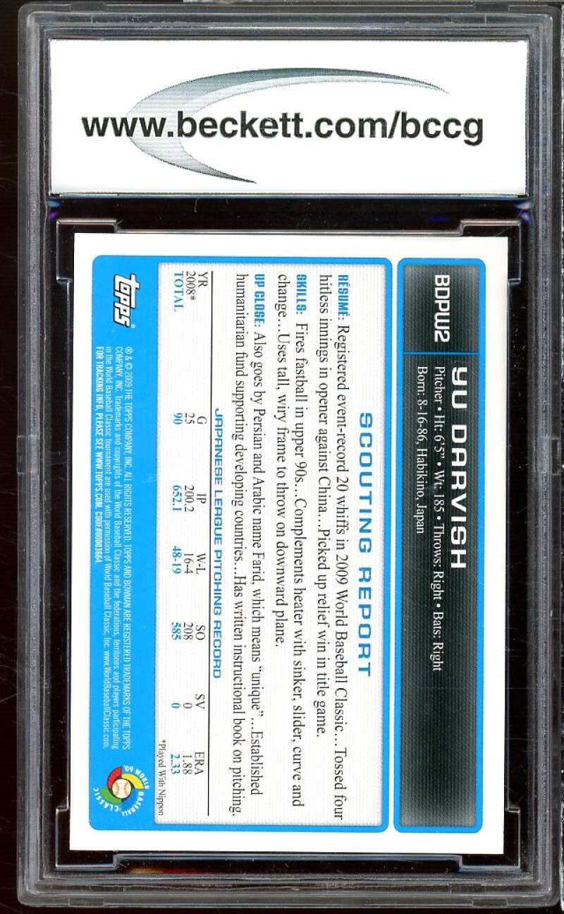 Yu Darvish Rookie 2009 Bowman Draft Draft WBC Prospects Gold #bdpw2 BGS BCCG 10 Image 2