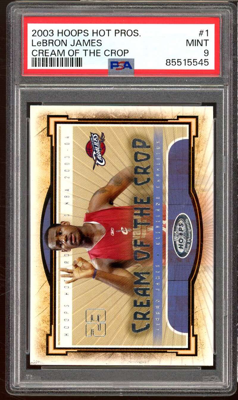 Lebron James Rookie Card 2003-04 Hoops hot Prospects Cream Of The Crop #1 PSA 9 Image 1