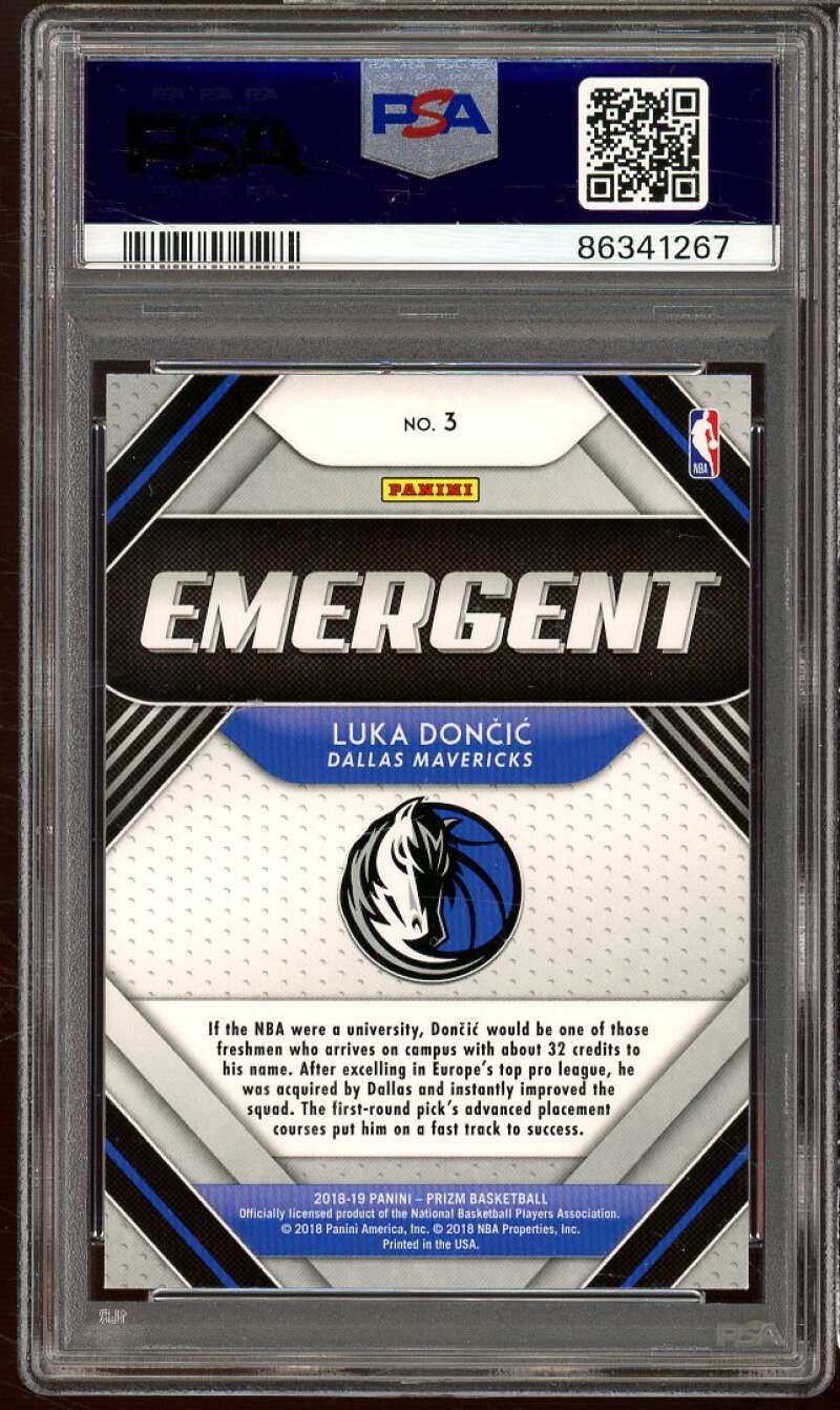 Luka Doncic Rookie Card 2018-19 Panini Prizm Emergent #3 PSA 10 Image 2