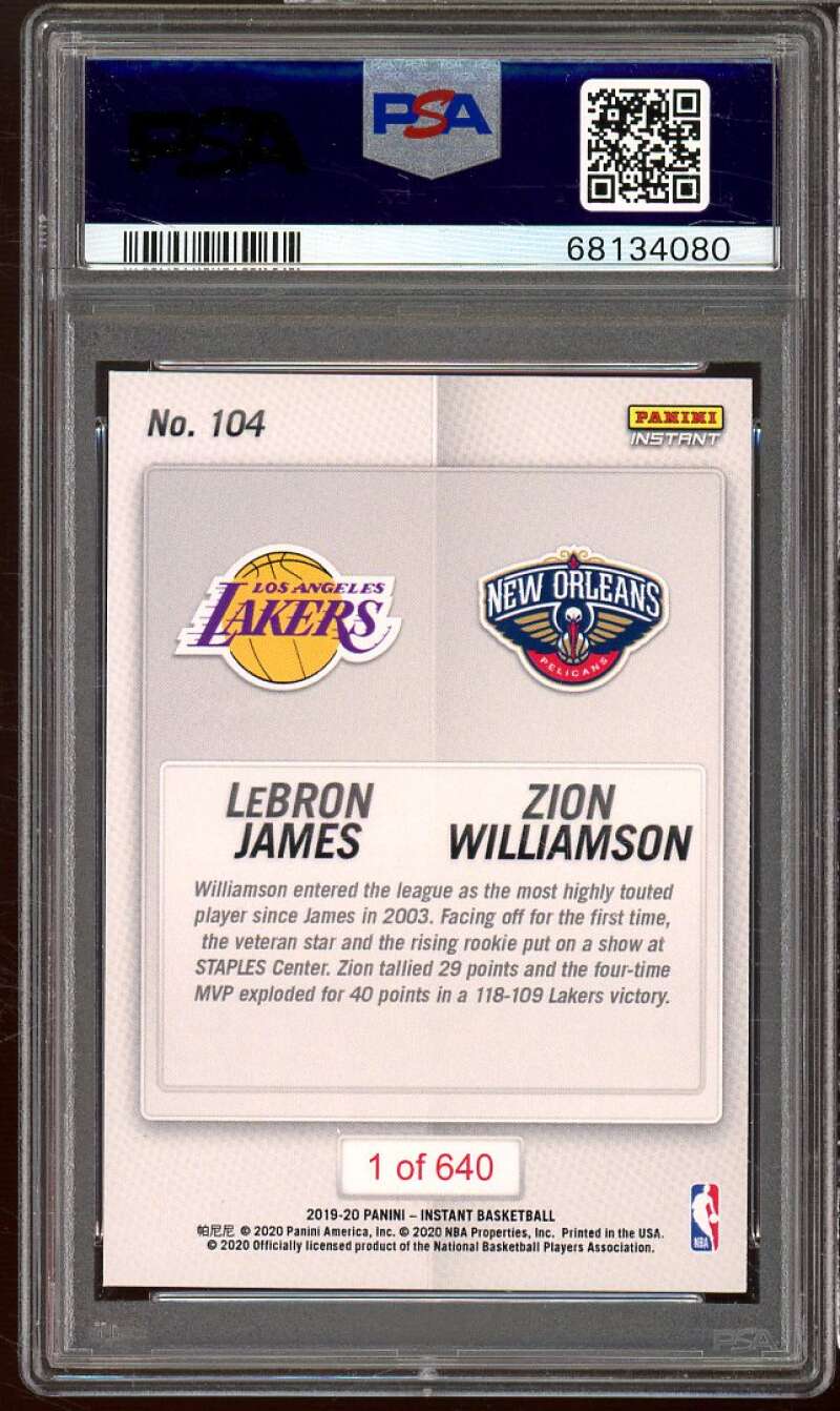 LeBron James/Zion Williamson Rookie Card 2019-20 Panini Instant NBA #104 PSA 10 Image 2