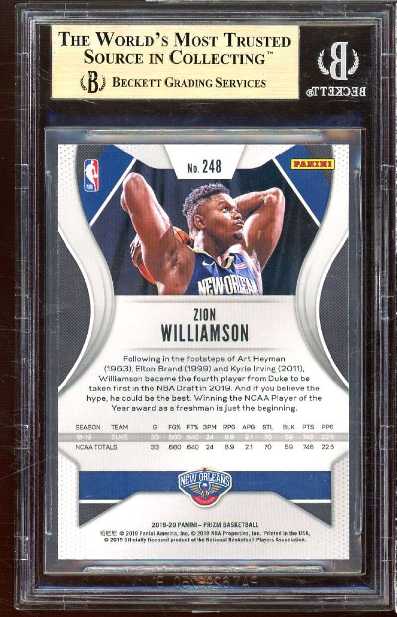 Zion Williamson Rookie Card 2019-20 Panini Prizm #248 BGS 9.5 Image 2