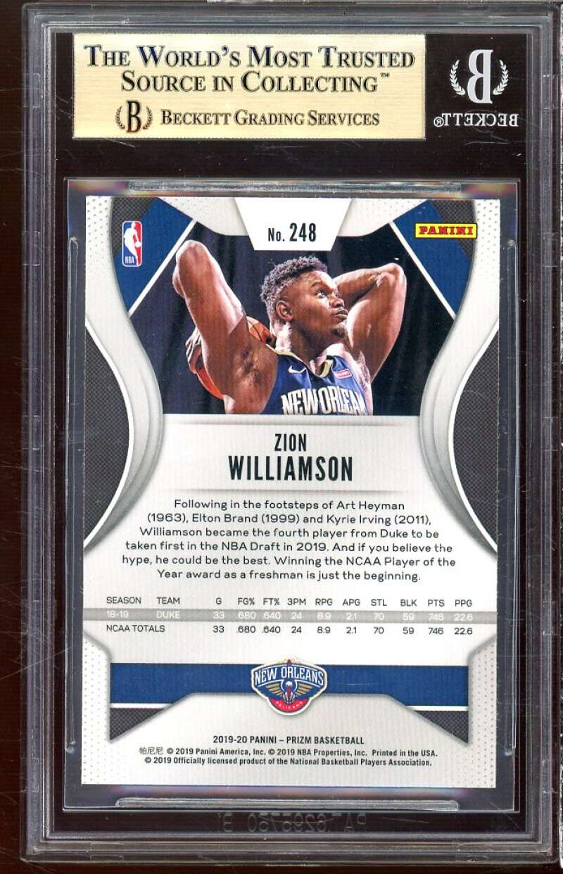 Zion Williamson Rookie Card 2019-20 Panini Prizm #248 BGS 9.5 (9 9.5 9.5 9.5) Image 2