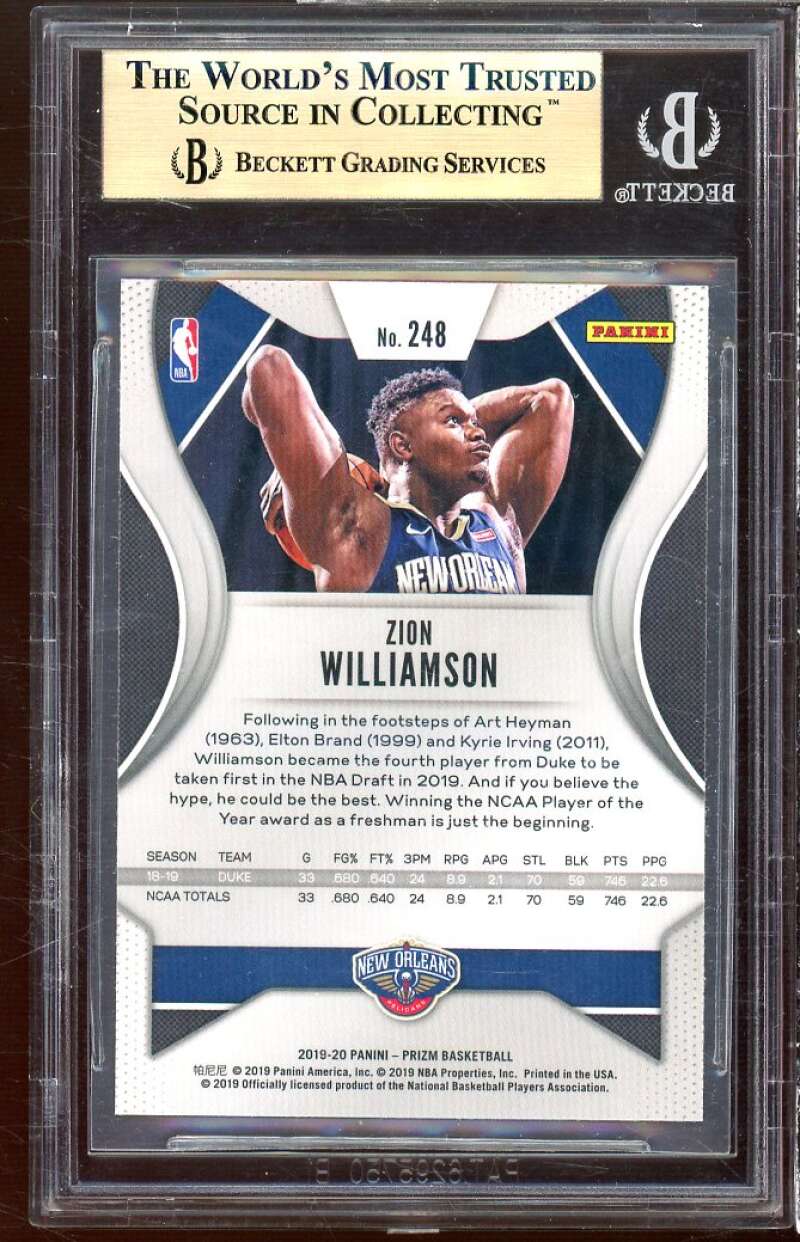 Zion Williamson Rookie Card 2019-20 Panini Prizm #248 BGS 9.5 (9.5 10 9.5 9.5) Image 2