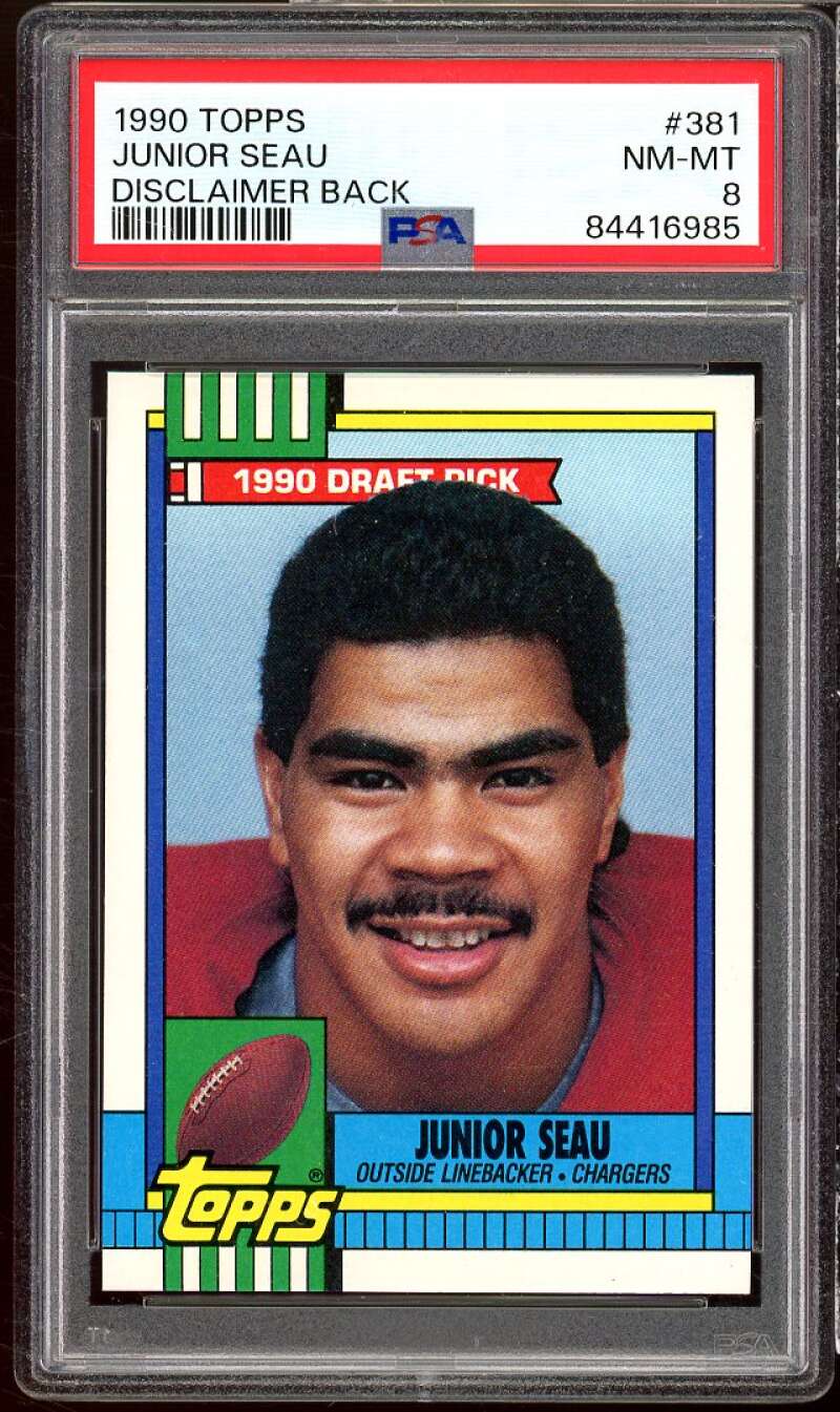 Junior Seau Rookie Card 1990 Topps #381 PSA 8 Image 1