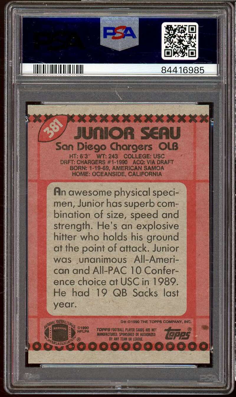 Junior Seau Rookie Card 1990 Topps #381 PSA 8 Image 2