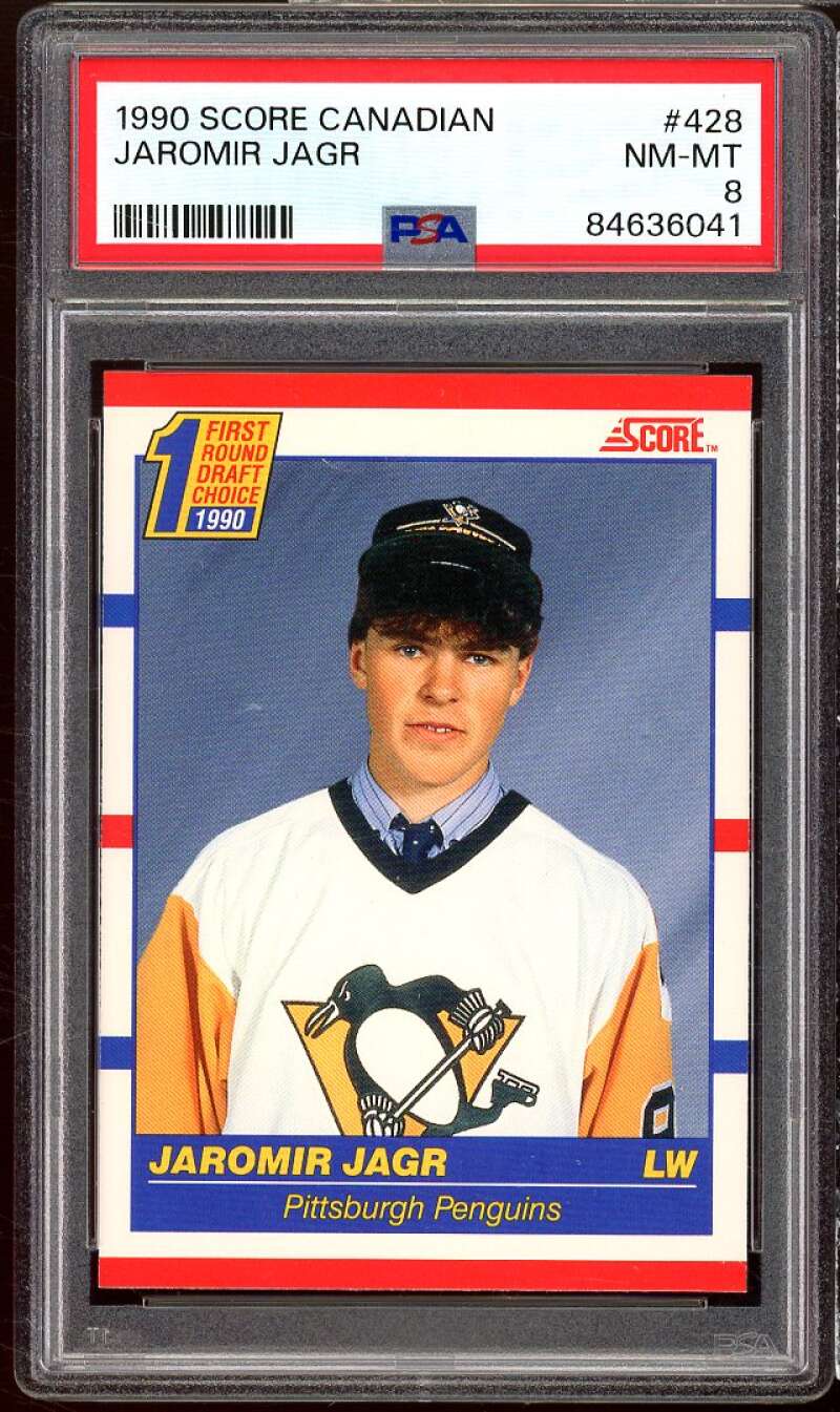 Jaromir Jagr Rookie Card 1990-91 Score Canadian #428 PSA 8 Image 1
