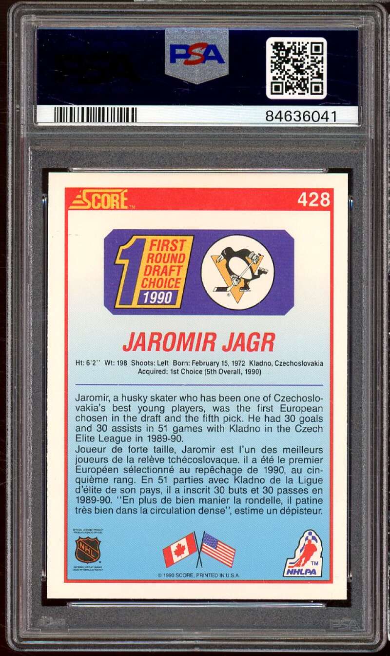 Jaromir Jagr Rookie Card 1990-91 Score Canadian #428 PSA 8 Image 2