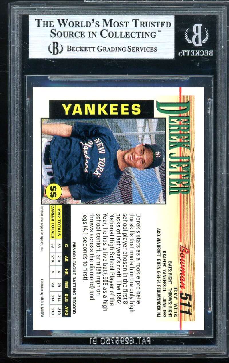 Derek Jeter Rookie Card 1993 Bowman #511 BGS 9 (8.5 9 9.5 9) Image 2