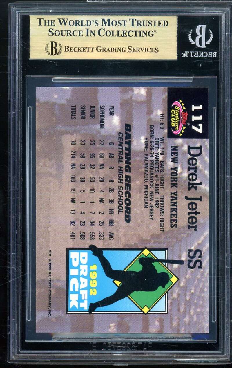 Derek Jeter Rookie Card 1993 Stadium Club Murphy #117 BGS 9.5 (9.5 9 9.5 9.5) Image 2