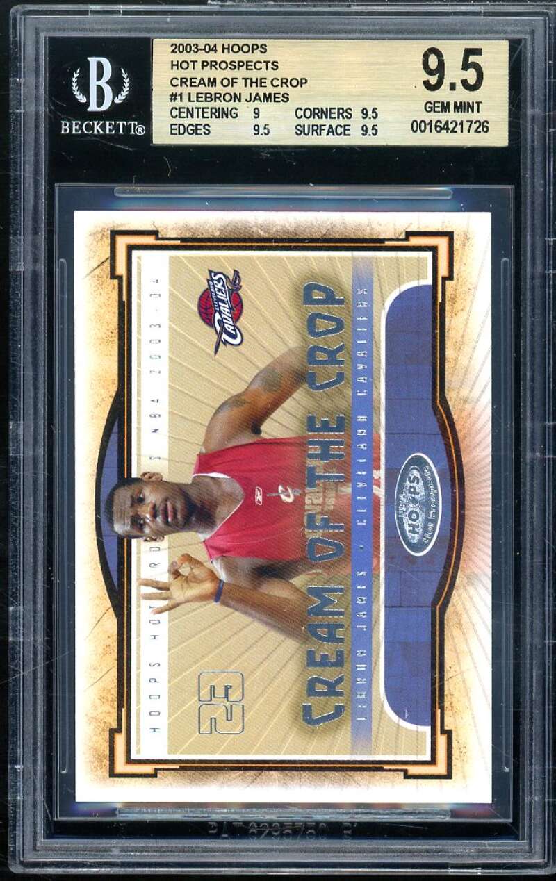 Lebron James Rookie Card 2003-04 Hoops Hot Prospects Cream Of Crop #1 BGS 9.5 Image 1