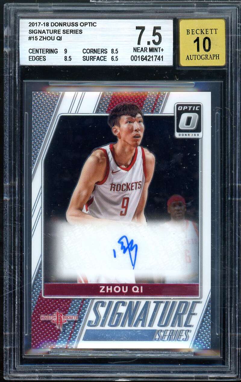 Zhou Qi Rookie Card 2018-19 Donruss Optic Signature Series #15 BGS 7.5 Image 1