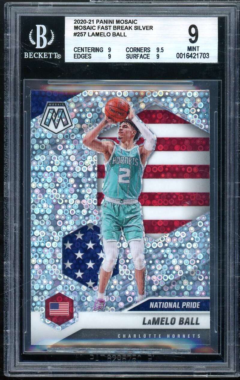 LaMelo Ball Rookie 2020-21 Panini Mosaic Fast Break Silver (pop 1) #257 BGS 9 Image 1