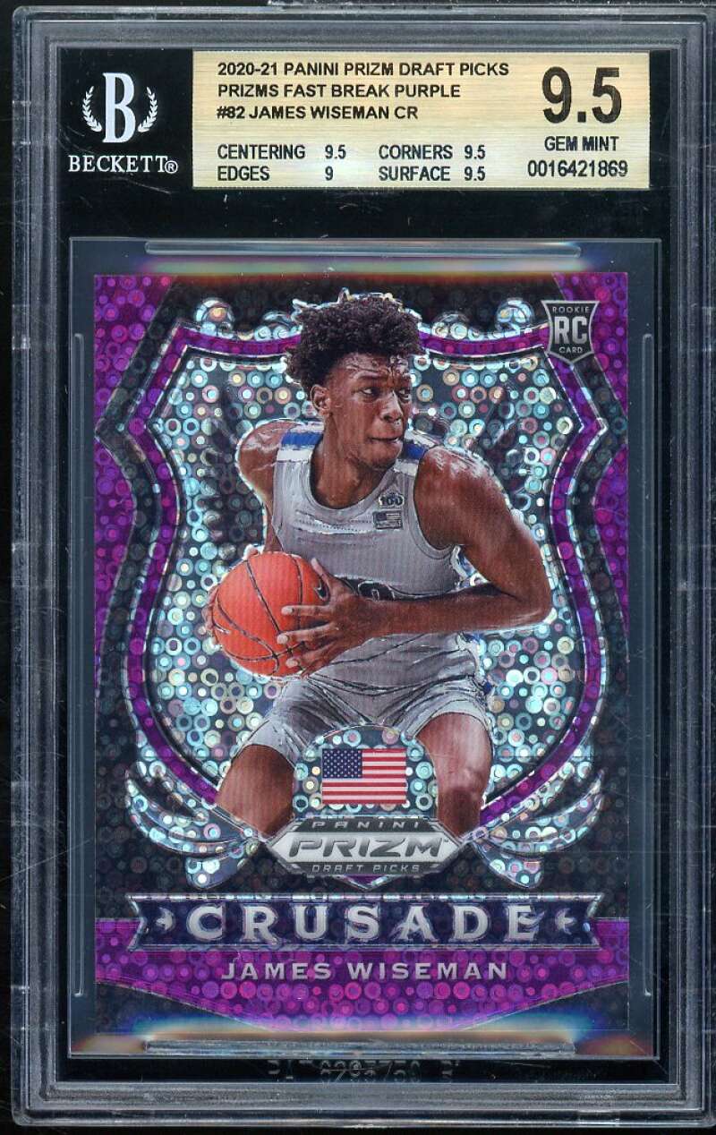 James Wiseman Rookie Card 2020-21 Panini Prizm DP Fast Break Purple #82 BGS 9.5 Image 1