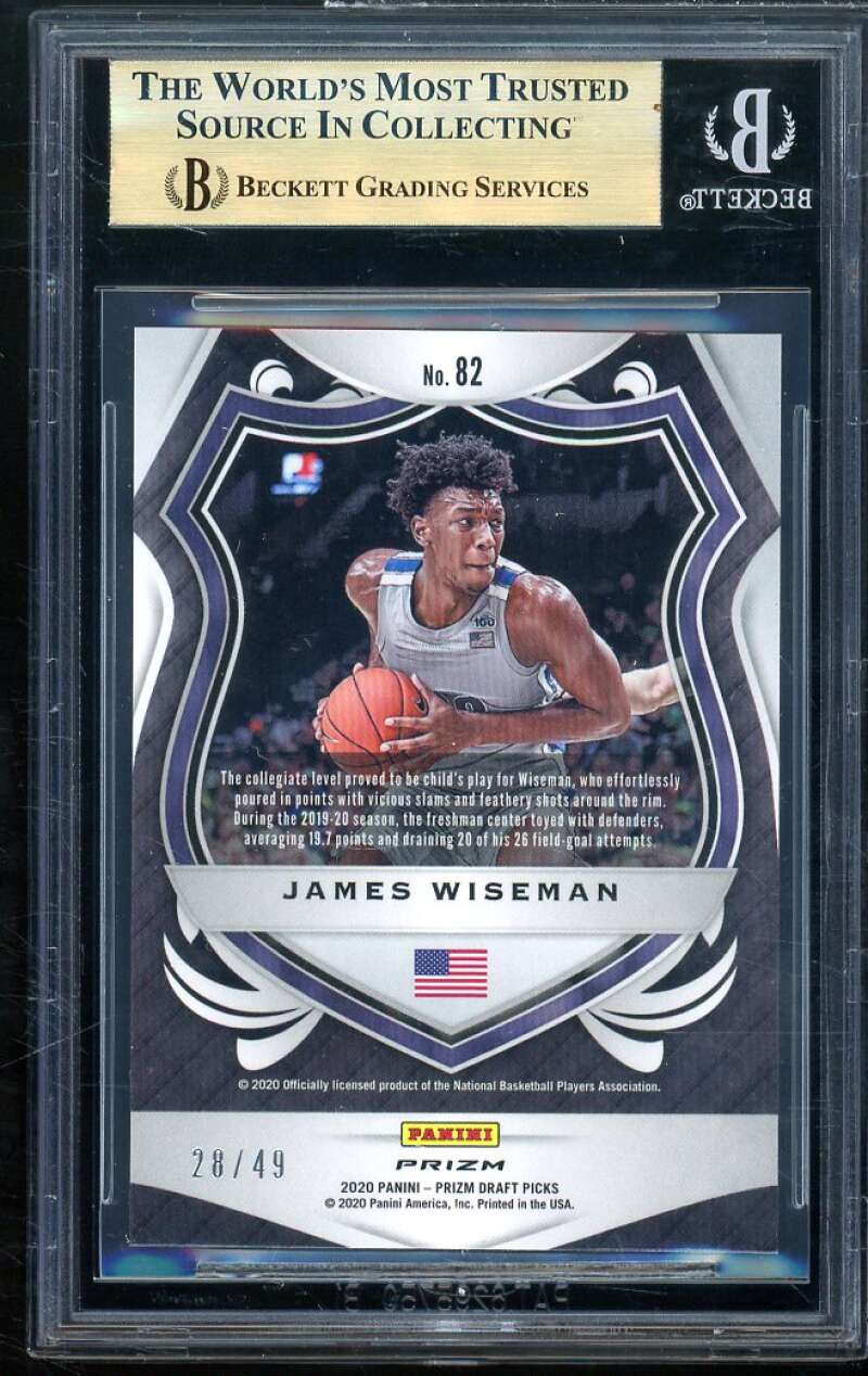 James Wiseman Rookie Card 2020-21 Panini Prizm DP Fast Break Purple #82 BGS 9.5 Image 2