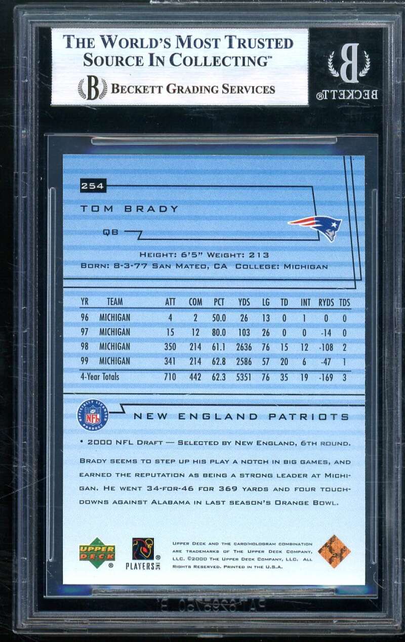 Tom Brady Rookie Card 2000 Upper Deck #254 BGS 9 (9.5 9 9 8.5) Image 2