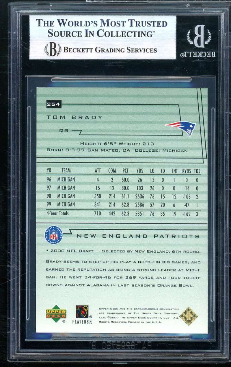 Tom Brady Rookie Card 2000 Upper Deck Encore #254 BGS 8 (9.5 8.5 9 7) Image 2