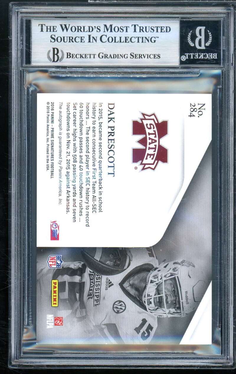 Dak Prescott Rookie Card 2016 Prime Signatures Prime Proof Red Jersey Auto BGS 8 Image 2