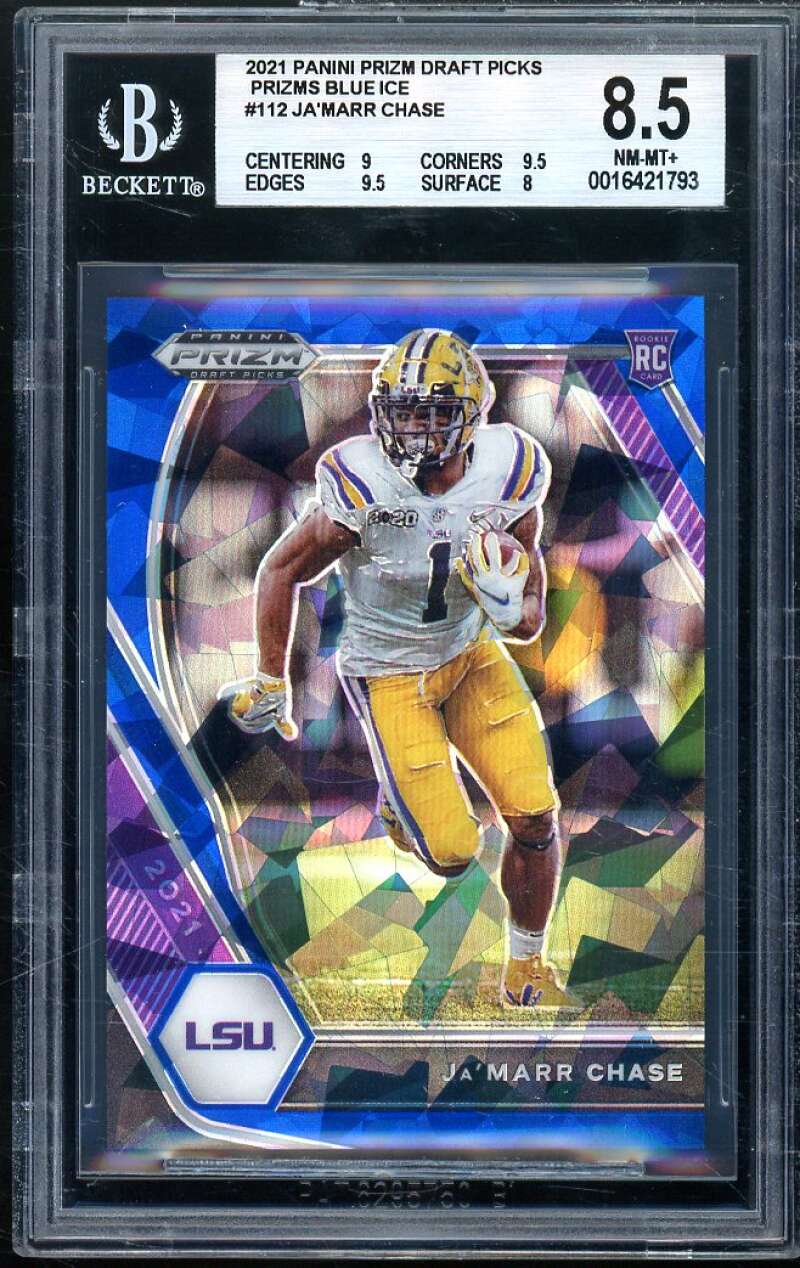 Ja'Marr Chase Rookie Card 2021 Panini Prizm DP Prizm Blue Ice #112 BGS 8.5 Image 1