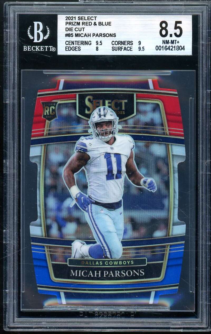 Micah Parsons Rookie Card 2021 Select Prizm Red Blue Die Cut #85 BGS 8.5 Image 1