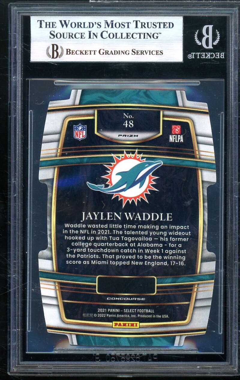 Jaylen Waddle Rookie Card 2021 Select Prizm Red Yellow Die-Cut #48 BGS 8 Image 2