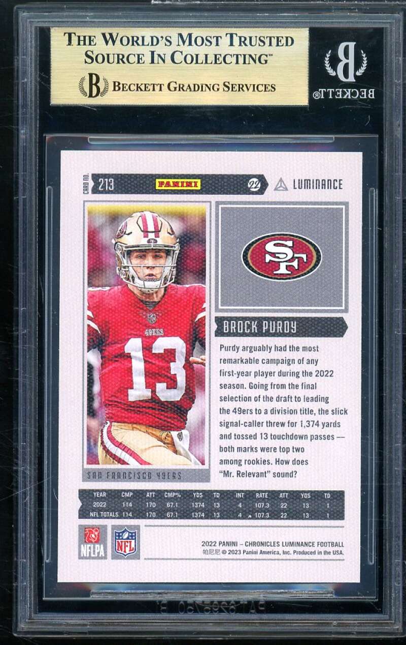 Brock Purdy 2022 Chronicle Luminance Update Vertical Rookie (pop 2) #213 BGS 9.5 Image 2