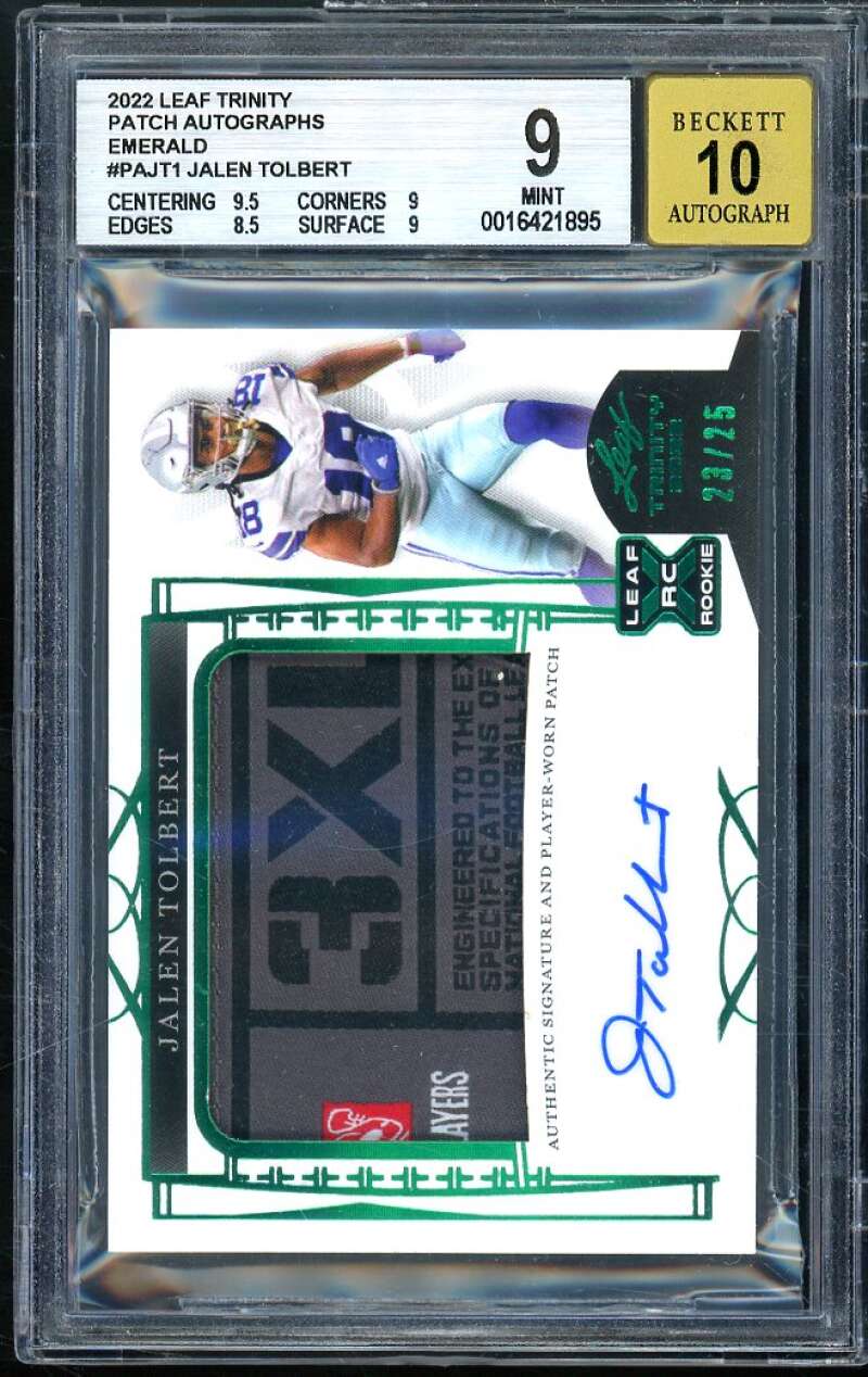 Jalen Tolbert Rookie 2022 Leaf Trinity Patch Autographs Emerald #pajt1 BGS 9 Image 1