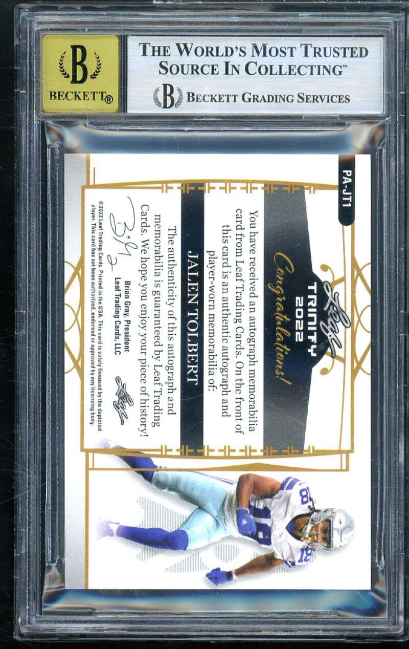 Jalen Tolbert Rookie 2022 Leaf Trinity Patch Autographs Emerald #pajt1 BGS 9 Image 2