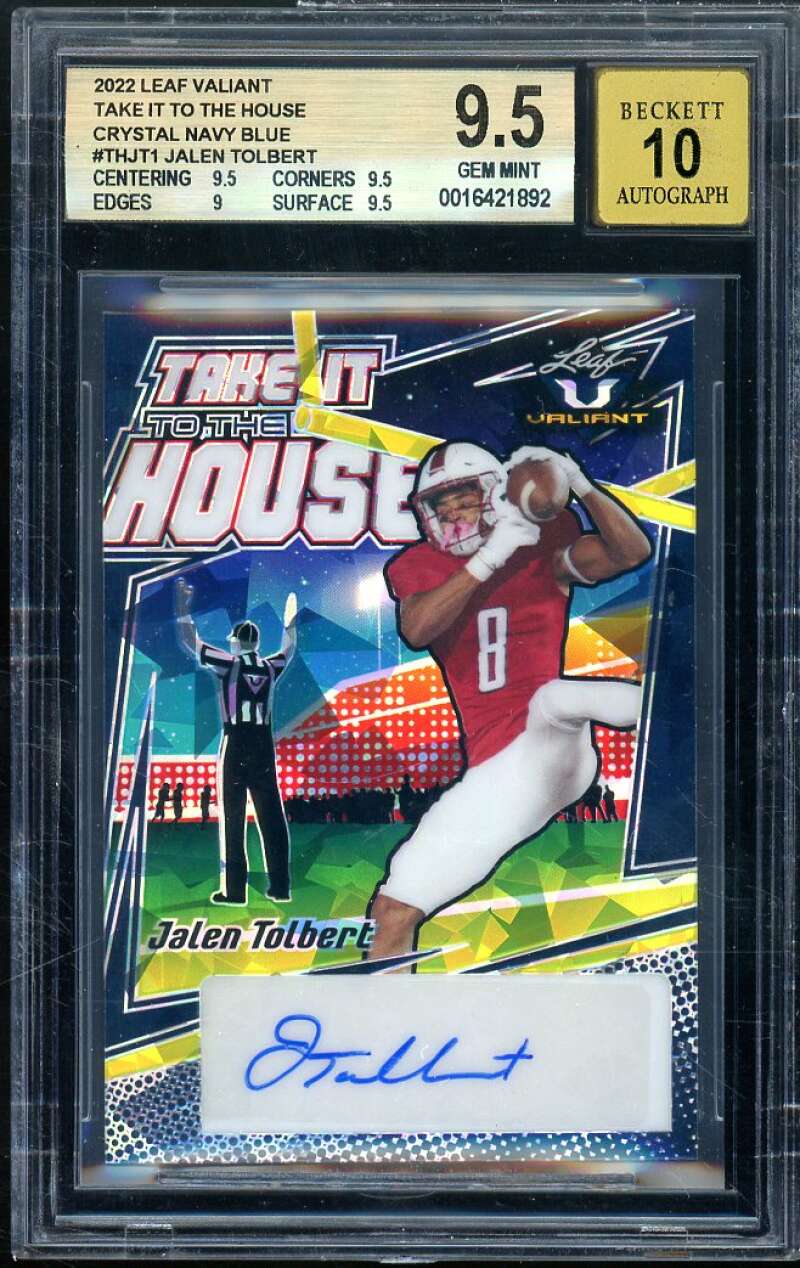 Jalen Tolbert Rookie 2022 Leaf Valiant Take House Crystal Navy Blue #1 BGS 9.5 Image 1