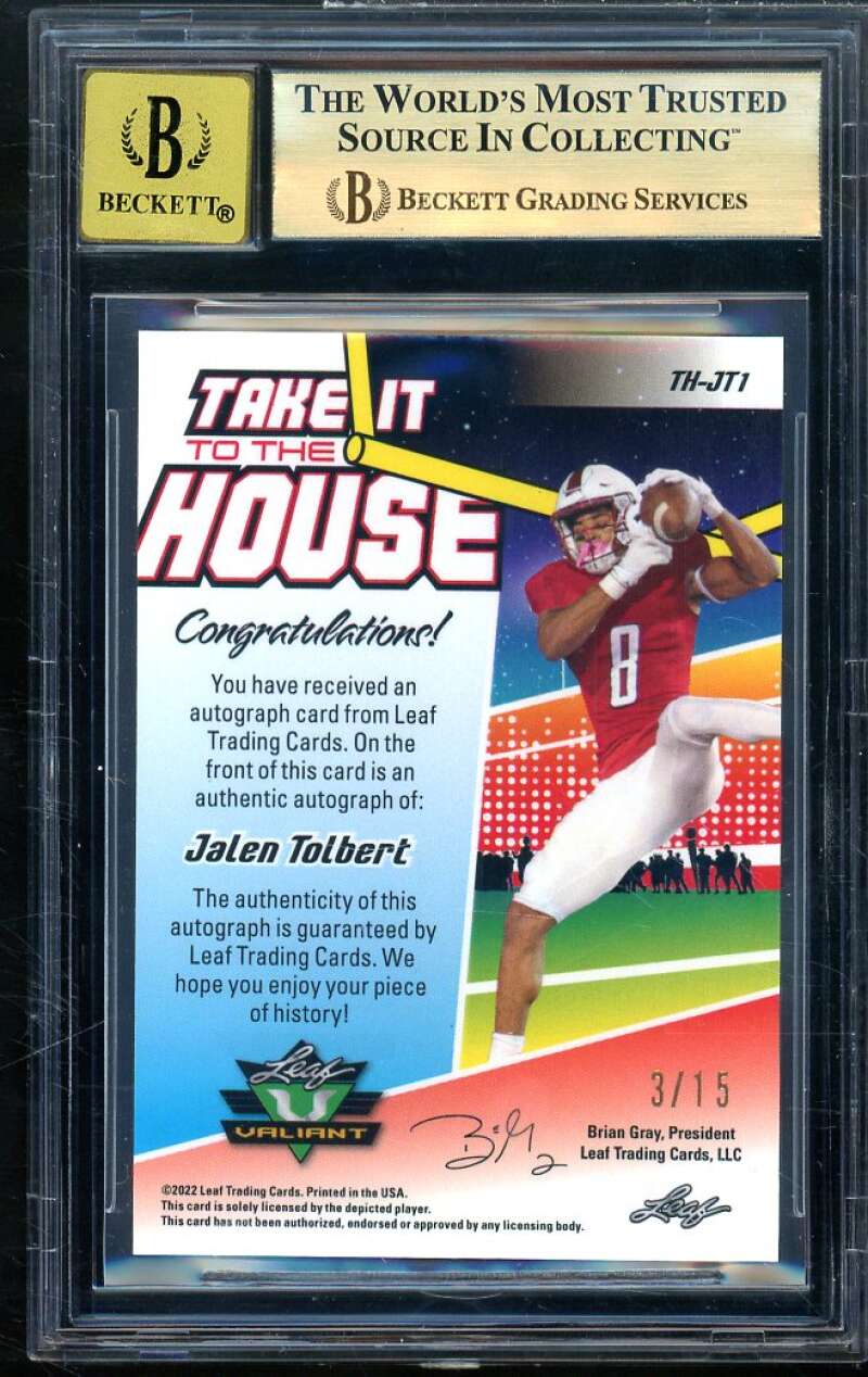 Jalen Tolbert Rookie 2022 Leaf Valiant Take House Crystal Navy Blue #1 BGS 9.5 Image 2