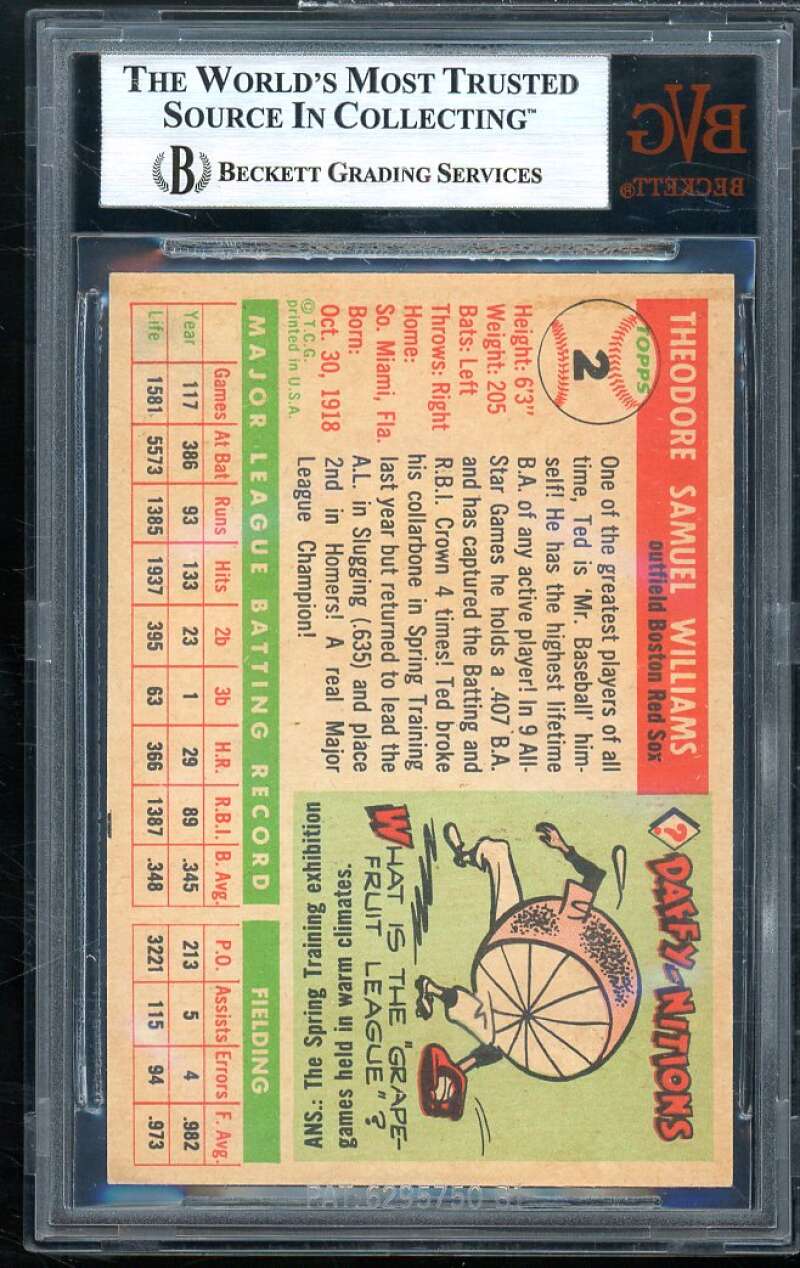 Ted Williams Card 1955 Topps #2 BGS BVG 6 Image 2