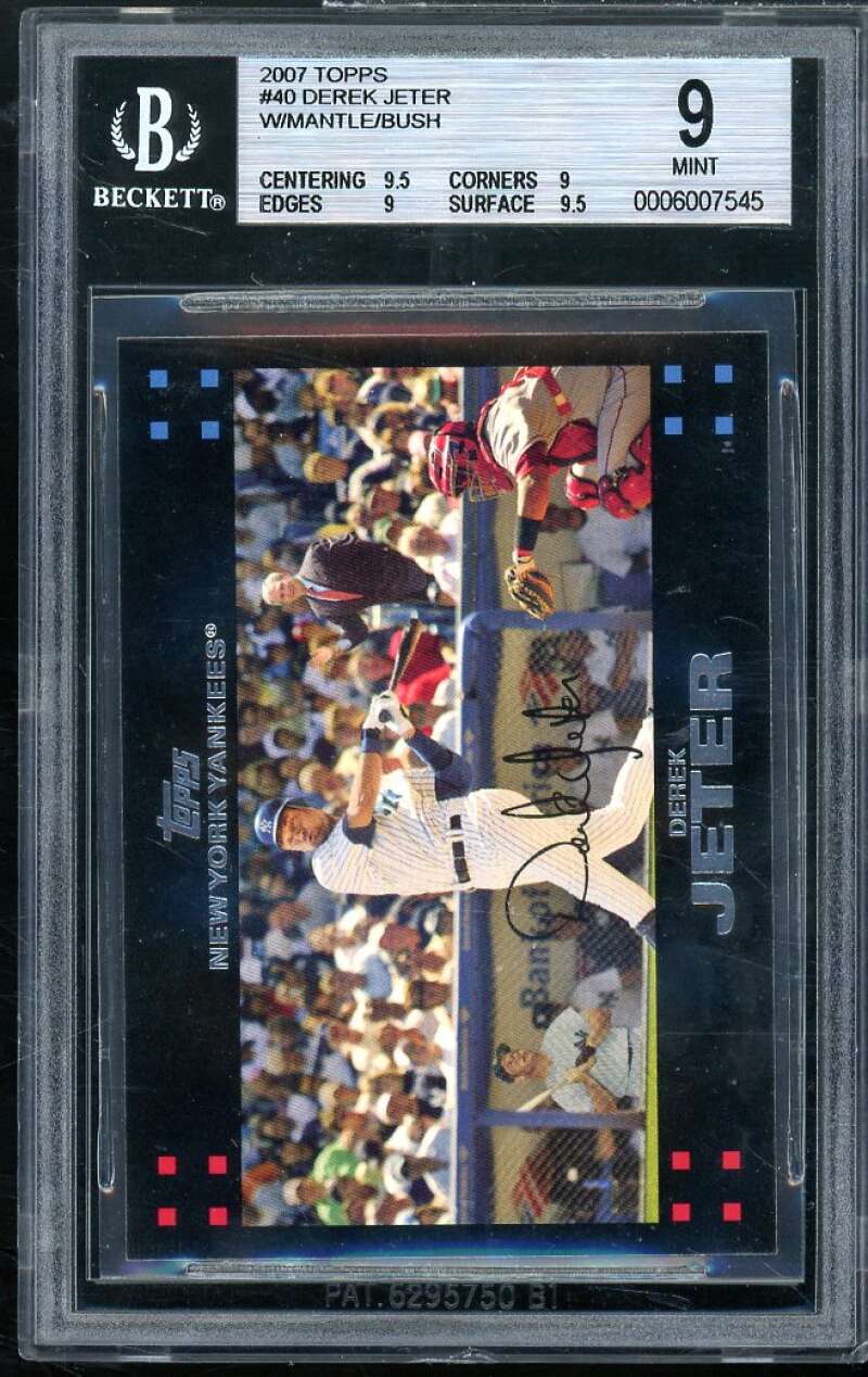 Derek Jeter w/Mickey Mantle/George Bush Card 2007 Topps #40 BGS 9 (9.5 9 9 9.5) Image 1